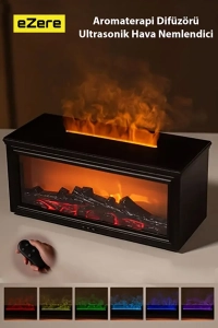 A4 Şömine Esintili Aromaterapi Difüzörü Ultrasonik Hava Nemlendici SİYAH